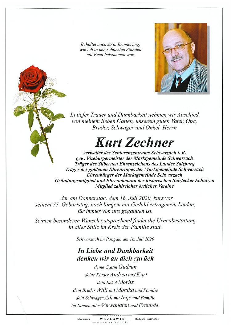Parte von Kurt Zechner † 16.07.2020