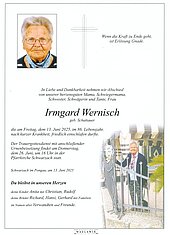 Parte von Irmgard Wernisch † 13.06.2025 aus Schwarzach im Pongau