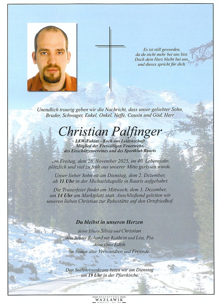 Parte von Christian Palfinger † 28.11.2025