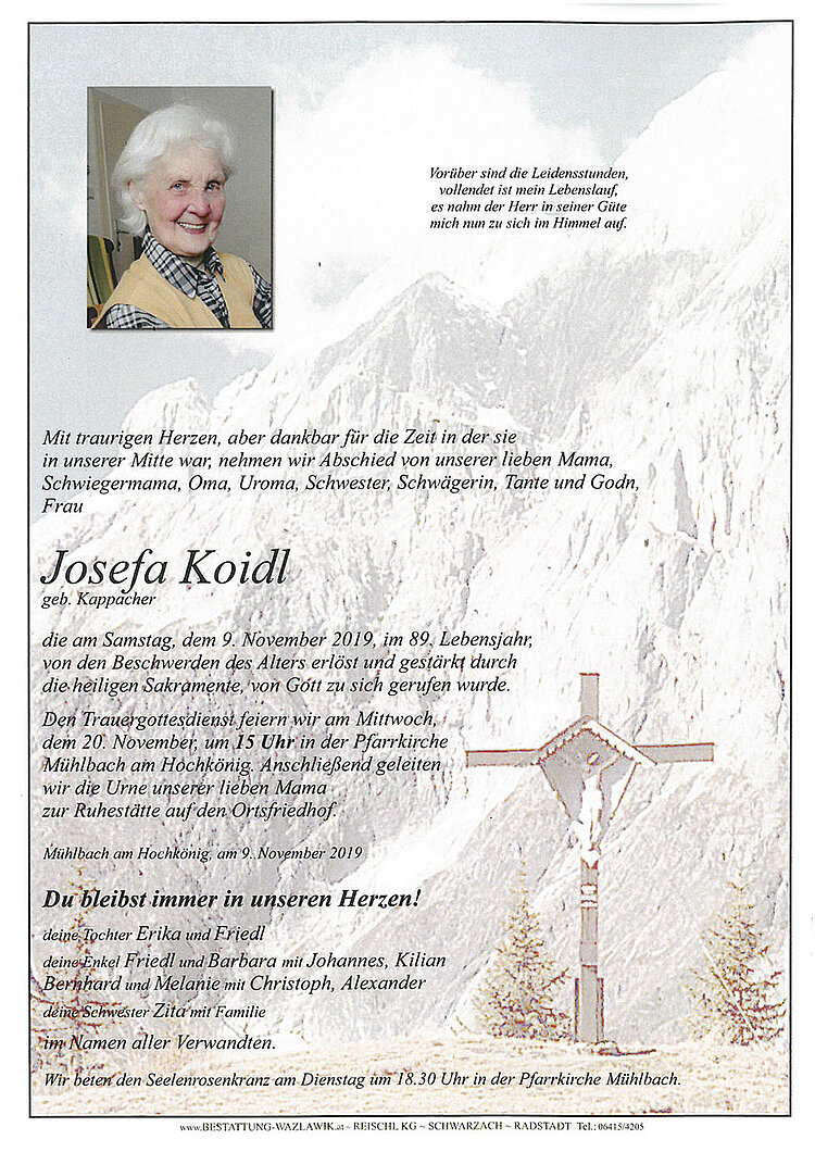 Parte von Josefa Koidl † 09.11.2019