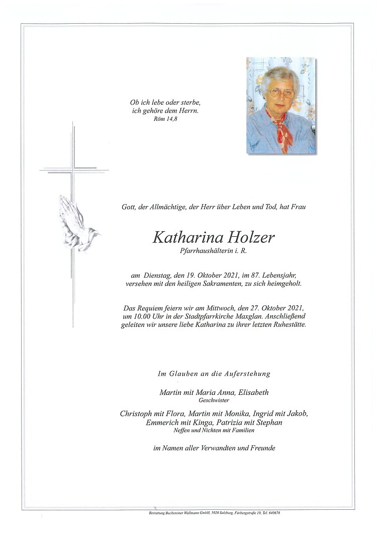Parte von Katharina Holzer † 19.10.2021