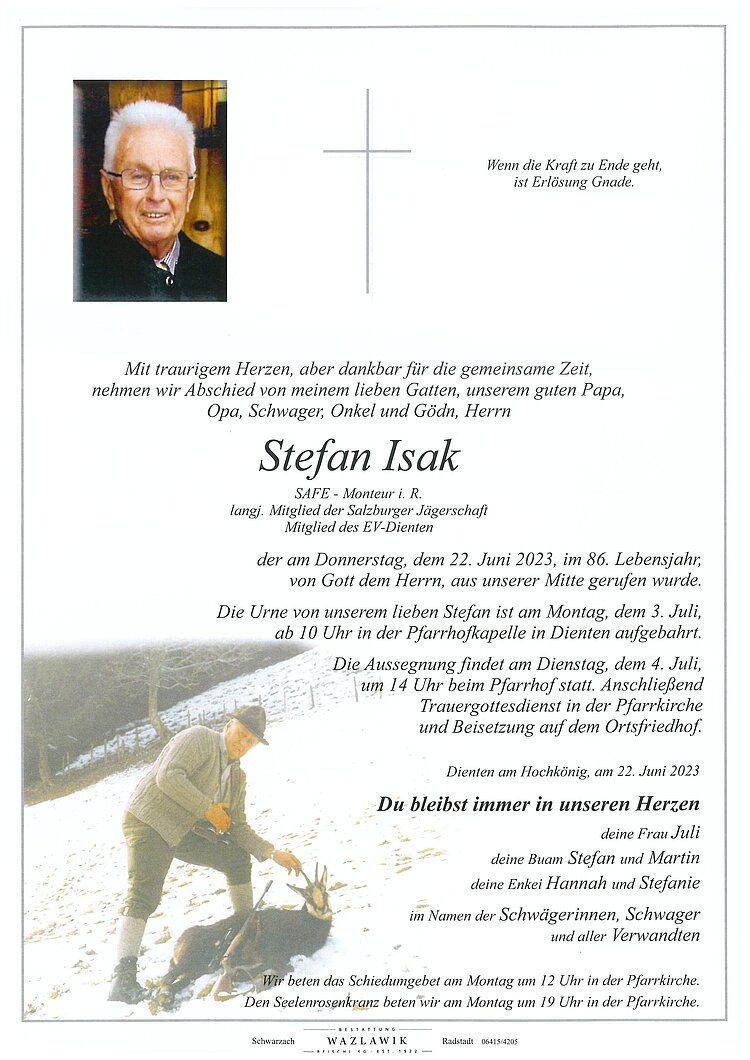 Parte von Stefan Isak † 22.06.2023