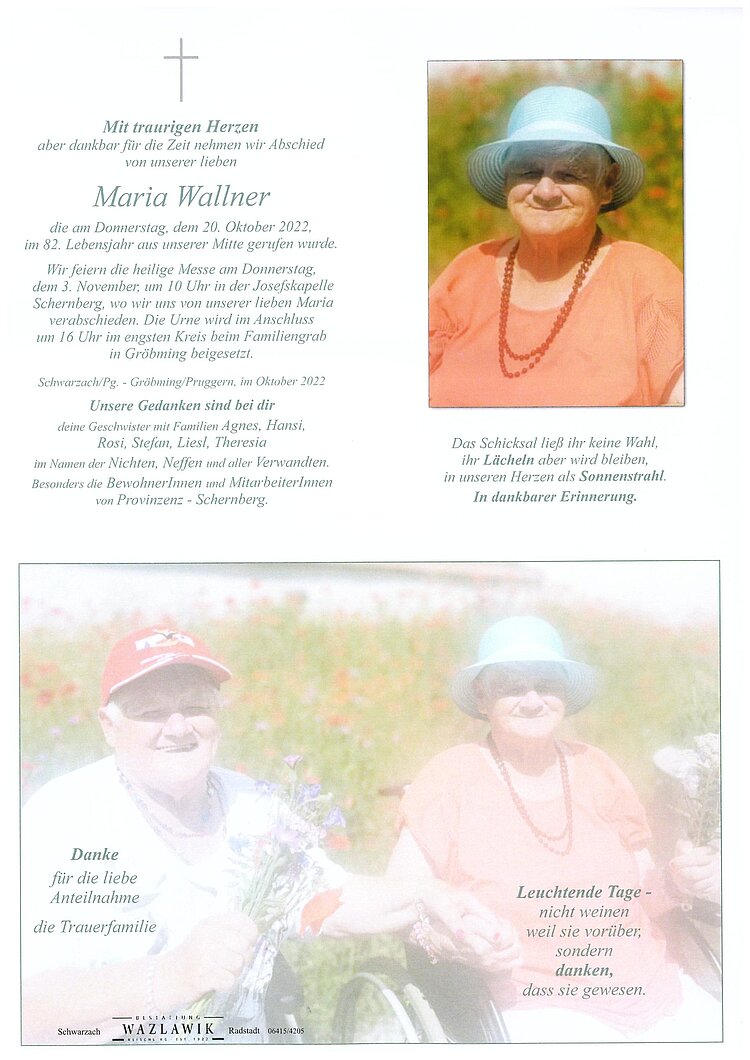 Parte von Maria Wallner † 20.10.2022