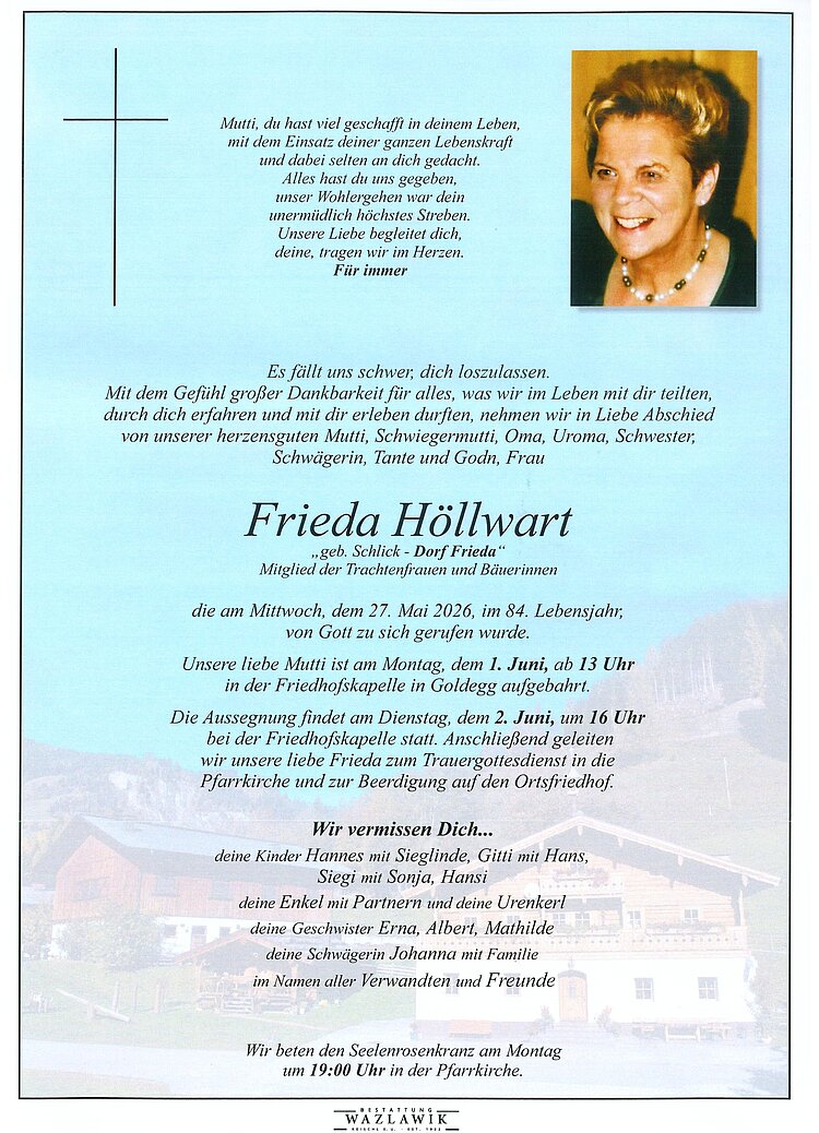 Parte von Frieda Höllwart † 27.05.2026