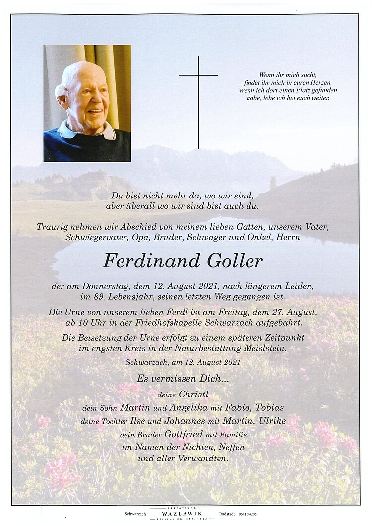 Parte von Ferdinand Goller † 12.08.2021