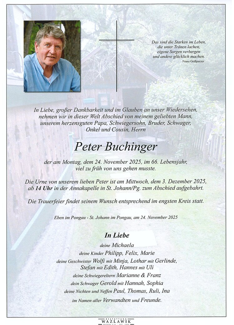 Parte von Peter Buchinger † 24.11.2025
