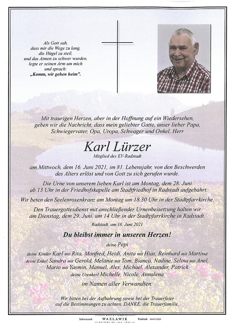 Parte von Karl Lürzer † 16.06.2021