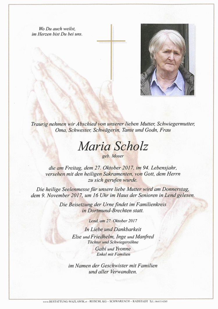 Parte von Maria Scholz † 27.10.2017