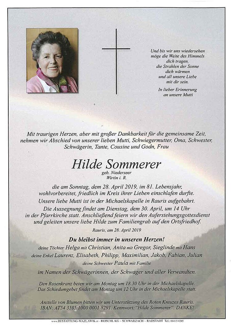 Parte von Hilde Sommerer † 28.04.2019