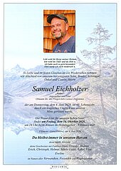 Parte von Samuel Eichholzer † 04.06.2026 aus Filzmoos