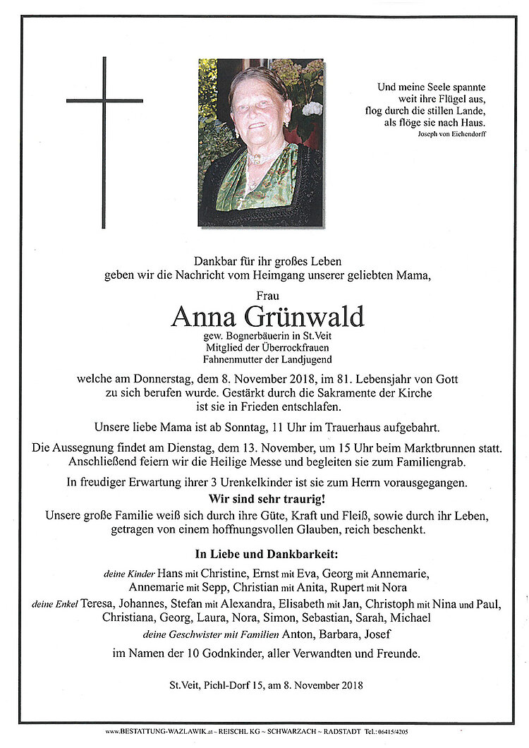 Parte von Anna Grünwald † 08.11.2018