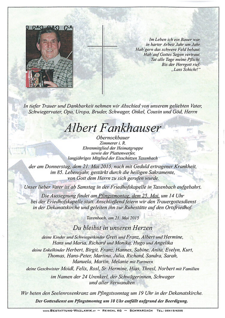 Parte von Albert Fankhauser † 21.05.2015