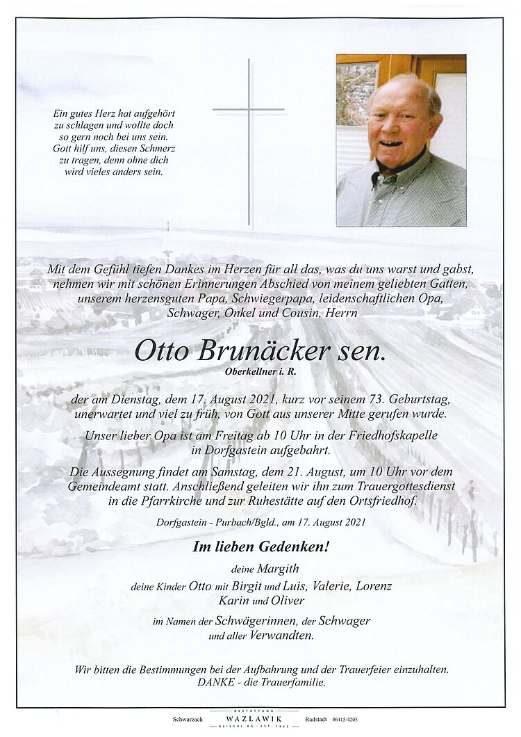 Parte von Otto Brunäcker † 17.08.2021