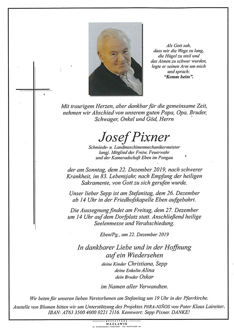 Parte von Josef Pixner † 22.12.2019