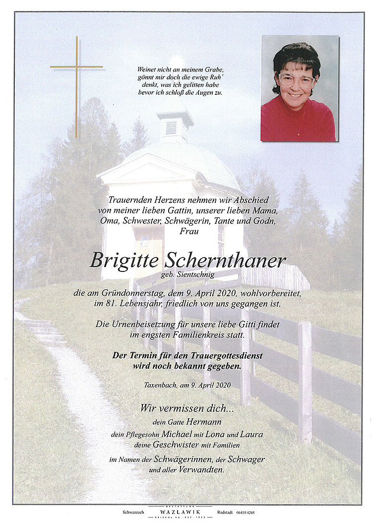 Parte von Brigitte Schernthaner † 09.04.2020