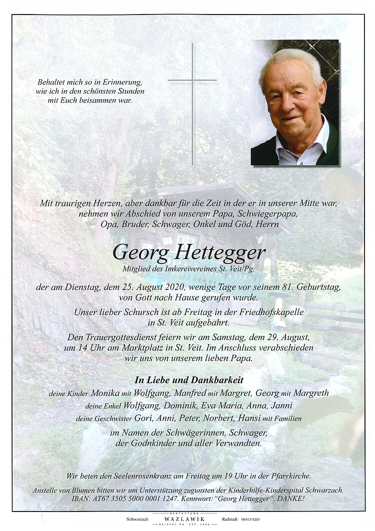 Parte von Georg Hettegger † 25.08.2020