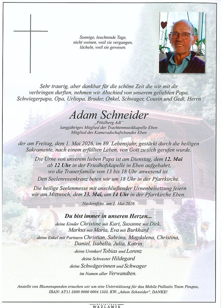 Parte von Adam Schneider † 01.05.2026