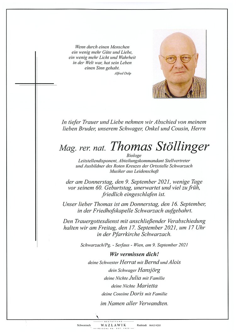 Parte von Thomas Stöllinger † 09.09.2021