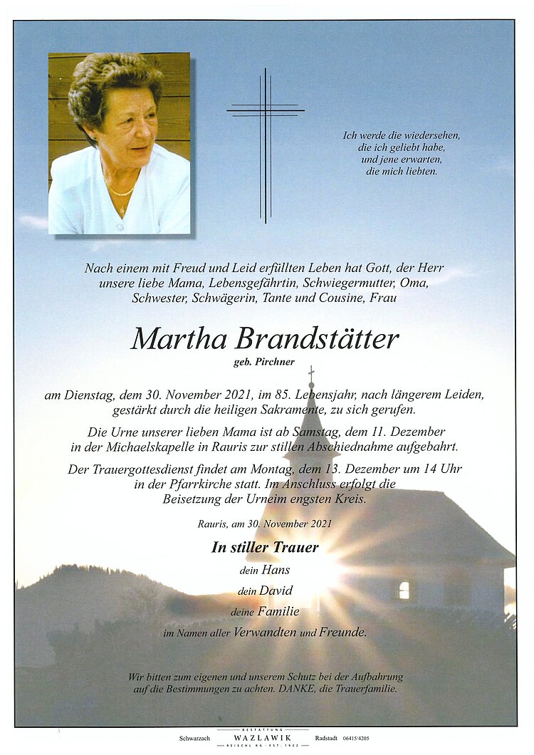 Parte von Martha Brandstätter † 30.11.2021