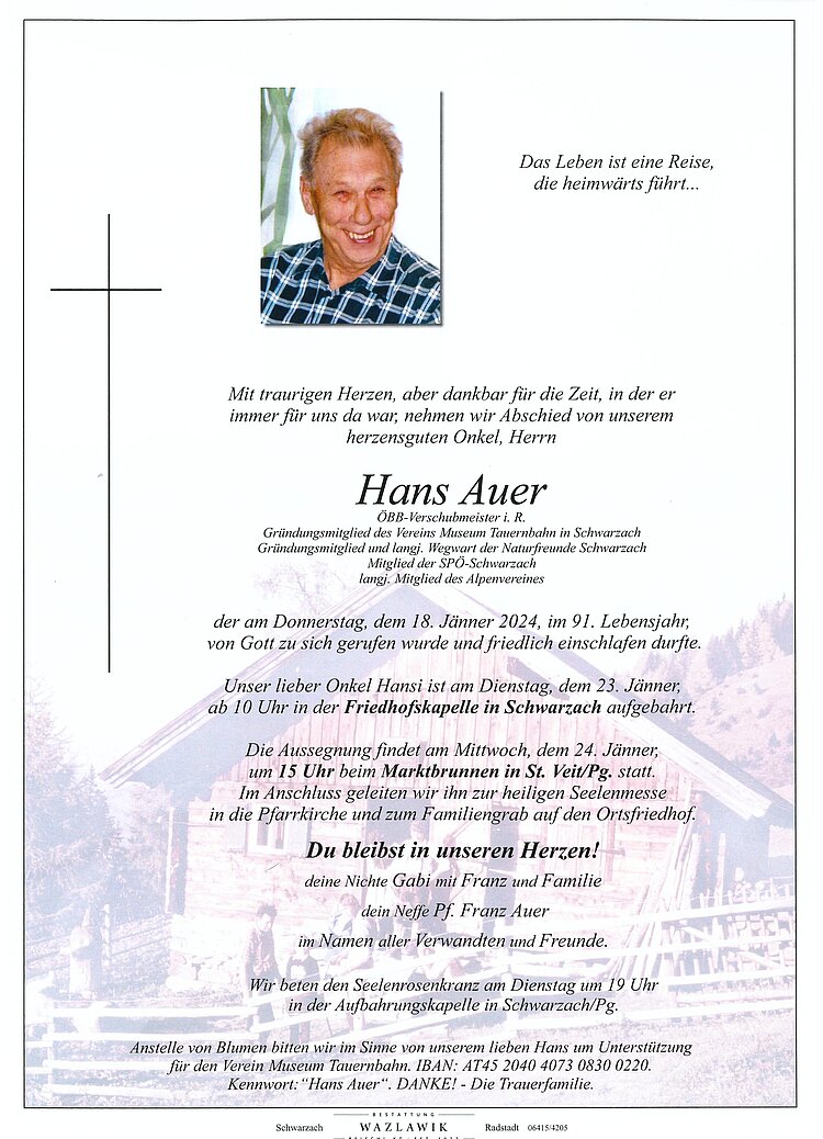 Parte von Hans Auer † 18.01.2024
