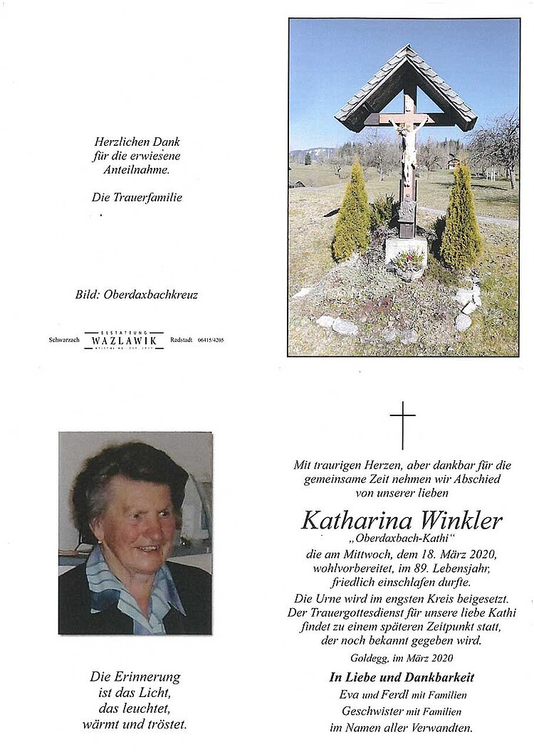Parte von Katharina Winkler † 18.03.2020