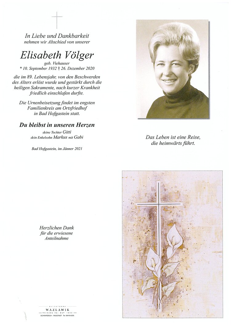 Parte von Elisabeth Völger † 26.12.2020