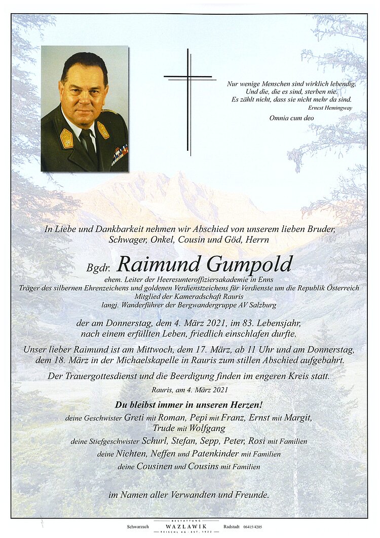 Parte von Bgdr. Raimund Gumpold † 04.03.2021