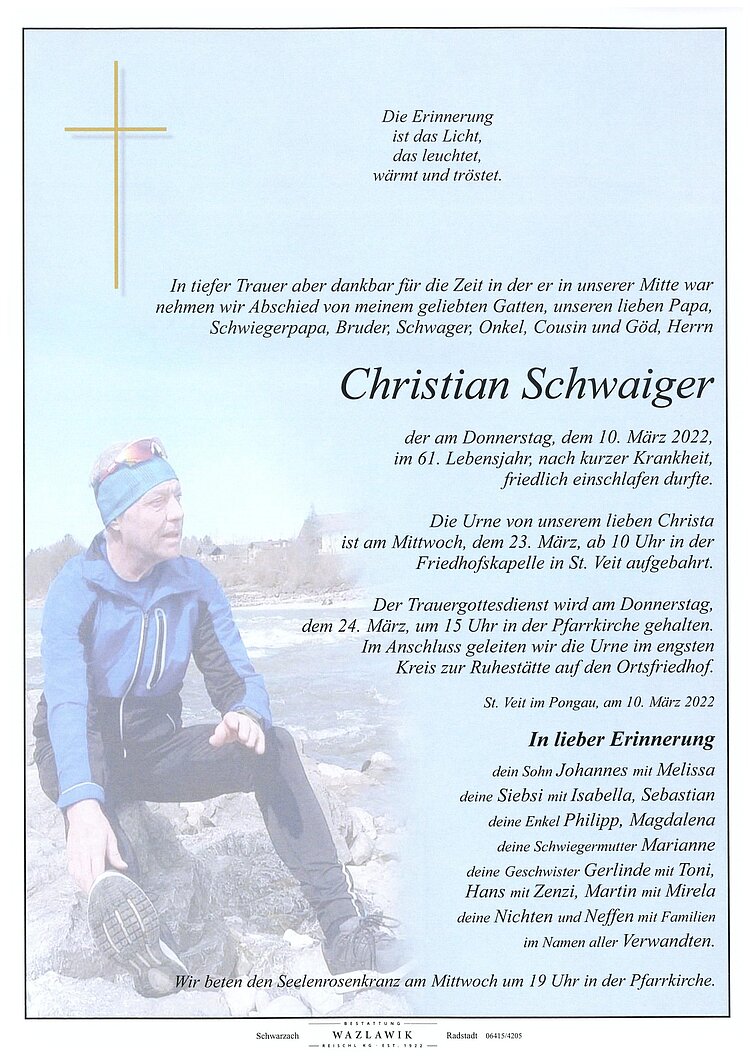 Parte von Christian Schwaiger † 10.03.2022