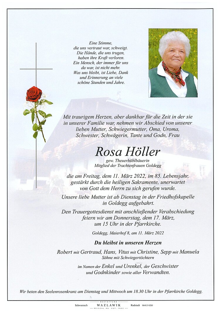 Parte von Rosa Höller † 11.03.2022