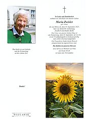 Parte von Maria Zwisler † 10.09.2025 aus Schwarzach im Pongau