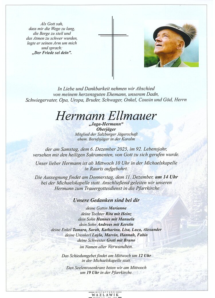 Parte von Hermann Ellmauer † 06.12.2025