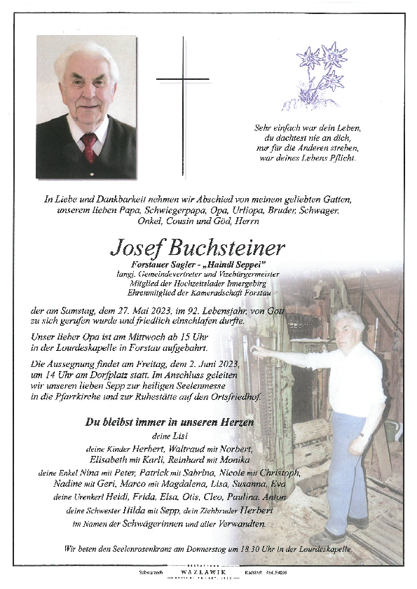 Parte von Josef Buchsteiner † 27.05.2023