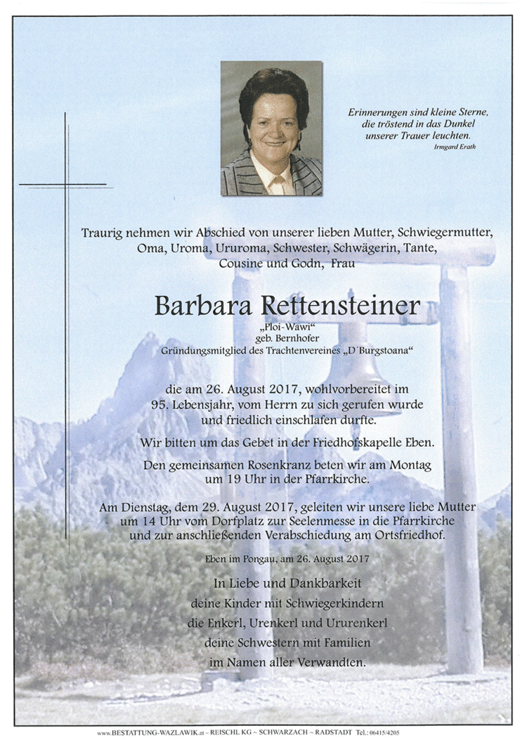 Parte von Barbara Rettensteiner † 26.08.2017