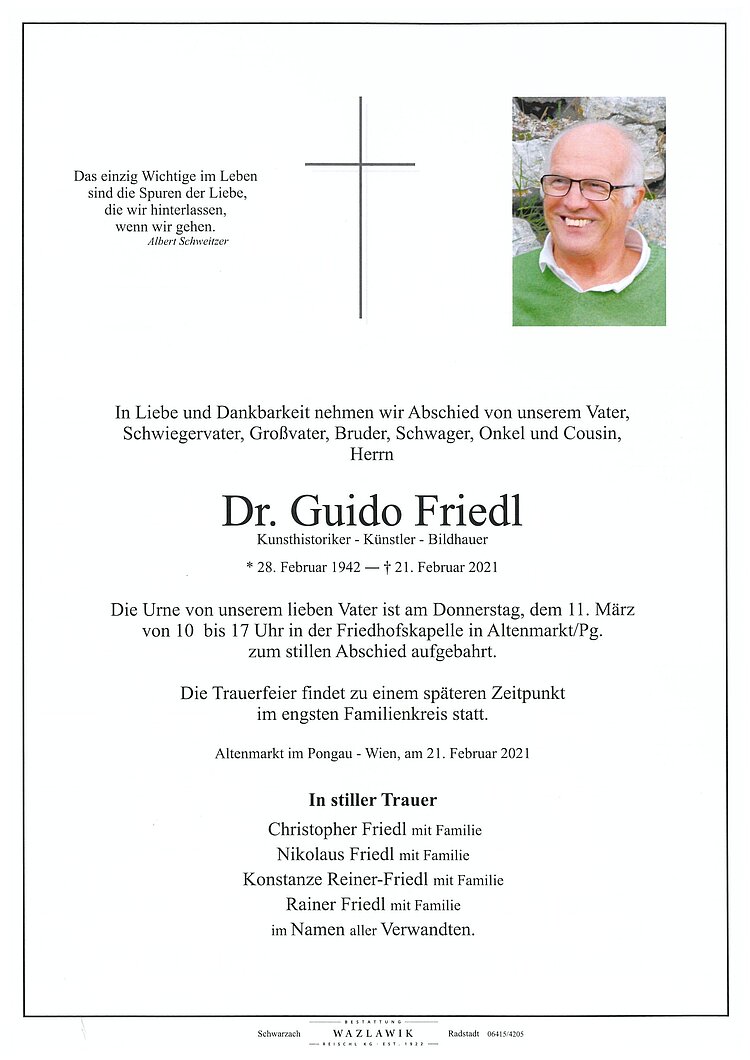 Parte von Dr. Guido Friedl † 21.02.2021