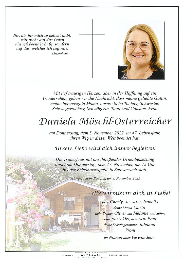 Parte von Daniela Möschl-Österreicher † 03.11.2022
