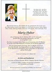 Parte von Maria Huber † 18.10.2025 aus Dienten am Hochkönig