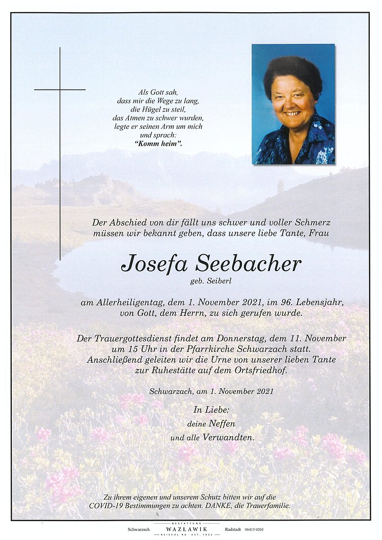 Parte von Josefa Seebacher † 01.11.2021