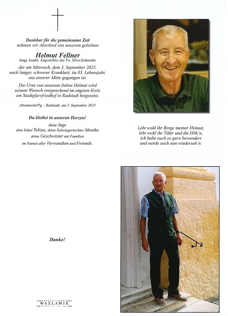 Parte von Helmut Fellner † 03.09.2025