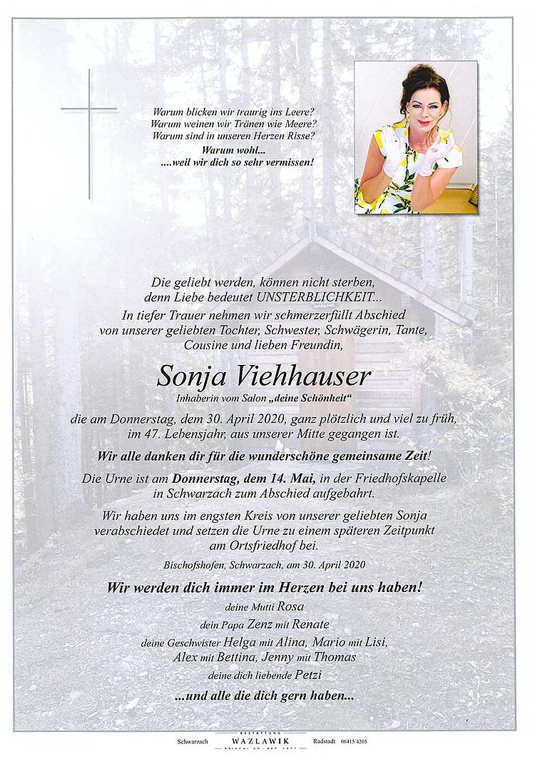 Parte von Sonja Viehhauser † 30.04.2020