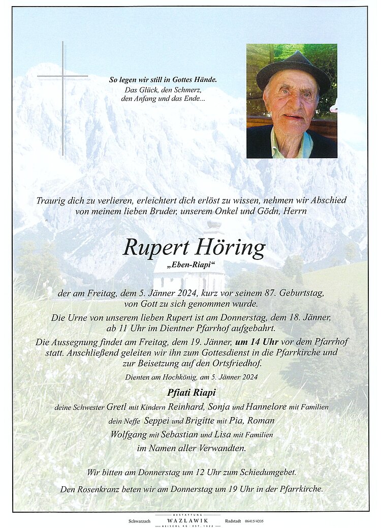 Parte von Rupert Höring † 05.01.2024