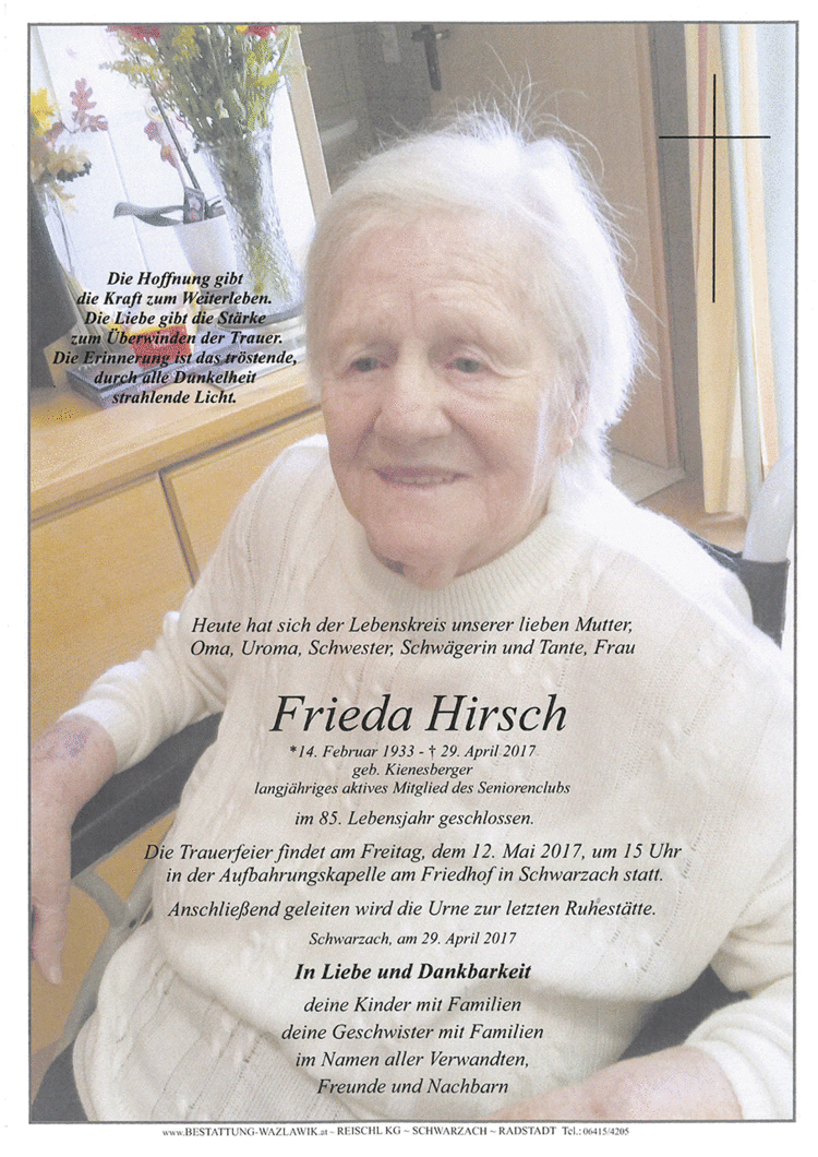 Parte von Frieda Hirsch † 29.04.2017
