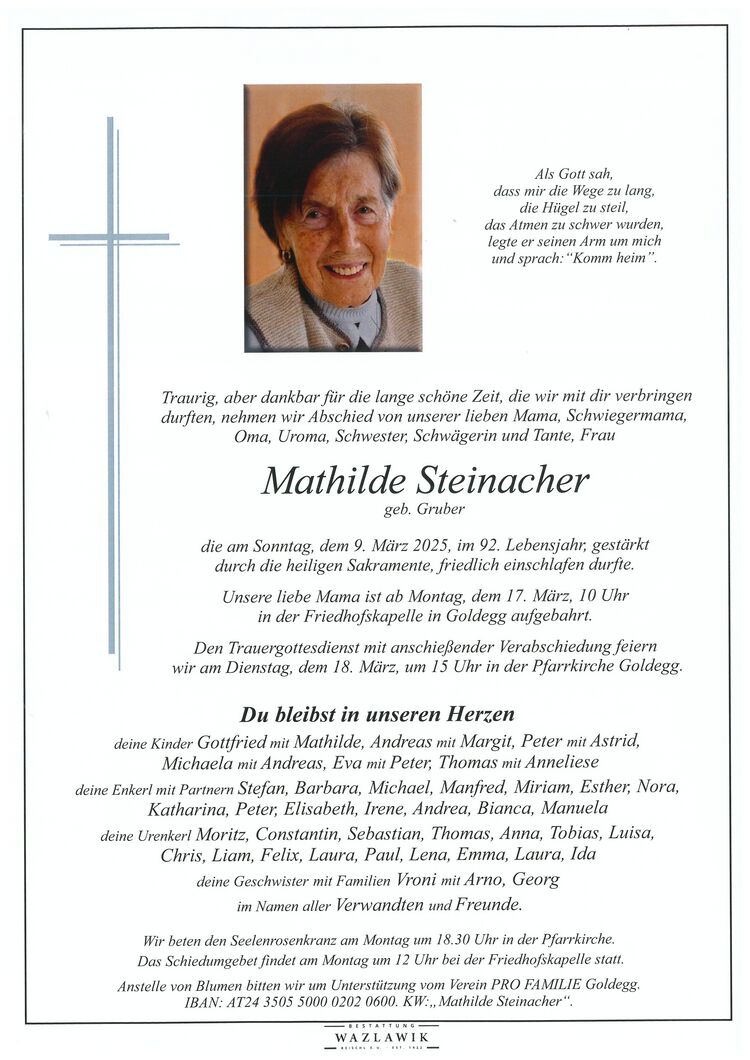 Parte von Mathilde Steinacher † 09.03.2025