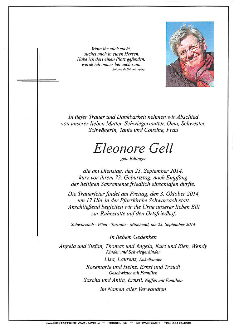 Parte von Eleonore Gell † 23.09.2014