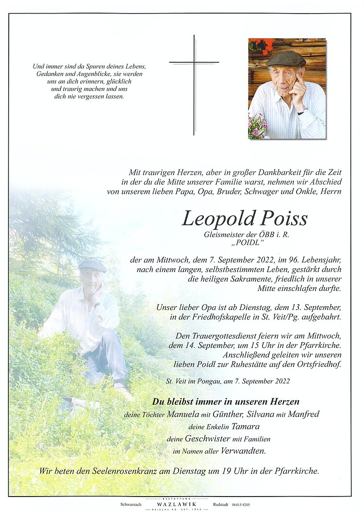 Parte von Leopold Poiss † 07.09.2022