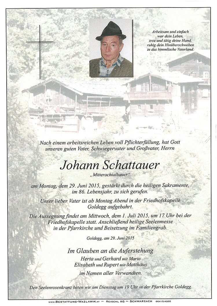 Parte von Johann Schattauer † 29.06.2015