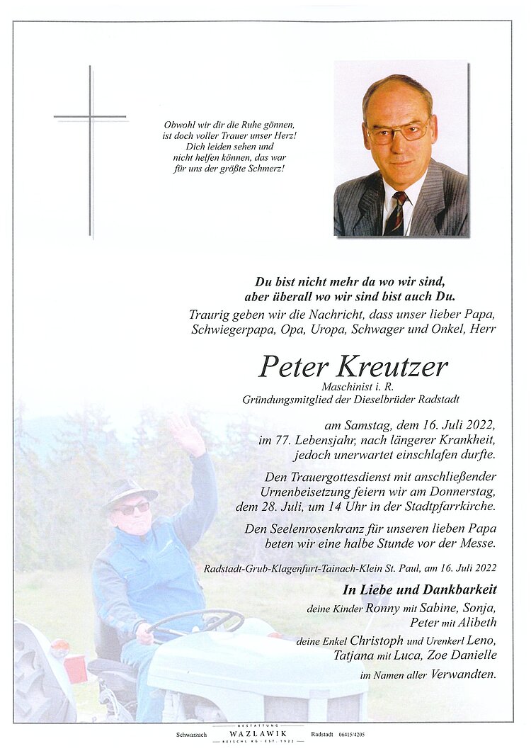Parte von Peter Kreutzer † 16.07.2022