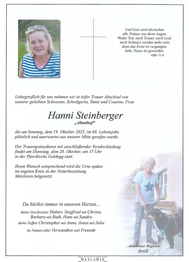 Parte von Hanni Steinberger † 19.10.2025