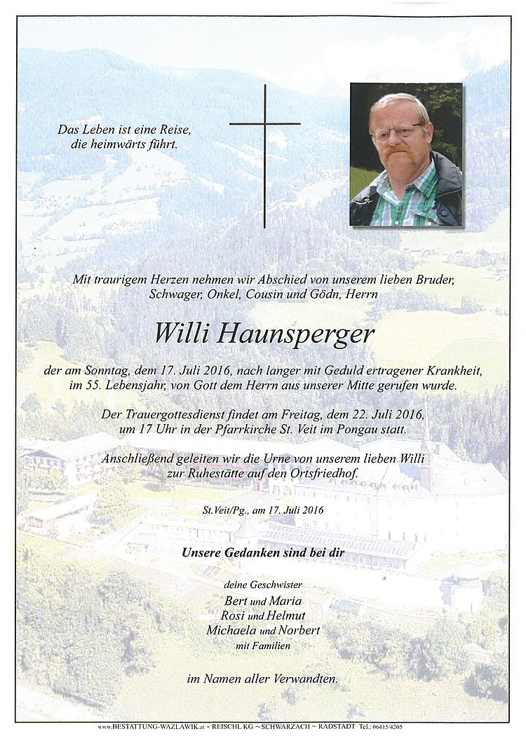Parte von Willi Haunsperger † 17.07.2016