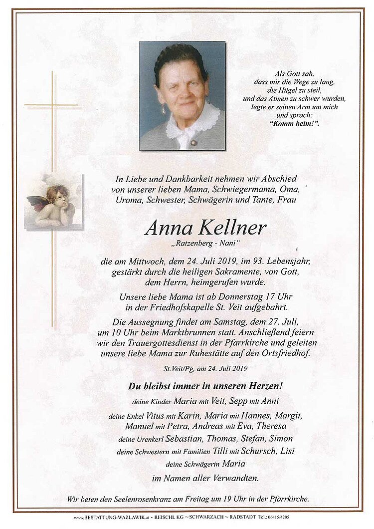 Parte von Anna Kellner † 24.07.2019