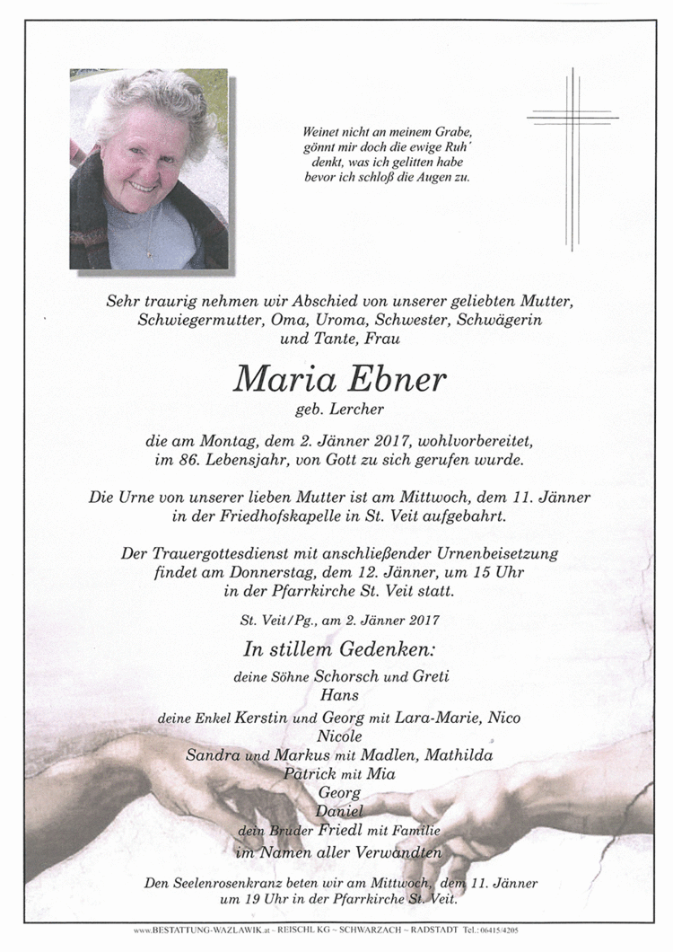 Parte von Maria Ebner † 02.01.2017